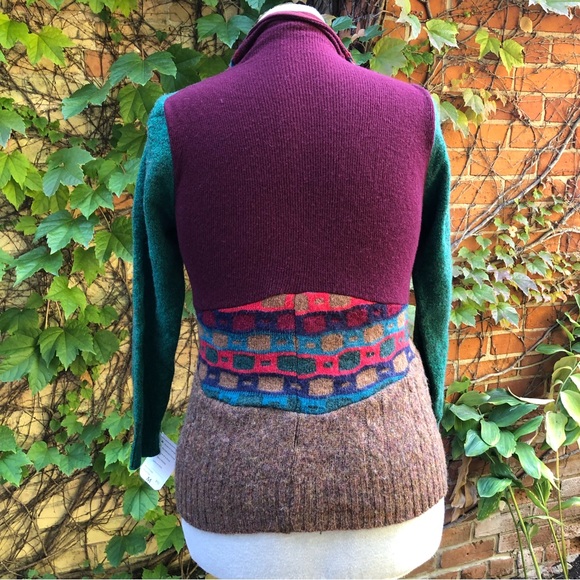 Retro Inspired Patchwork Sweater Red Green Medium Embody Zip Up - Picture 3 of 7
